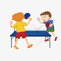乒乓球人物素材手绘卡通打乒乓球的男孩子装饰海高清图片