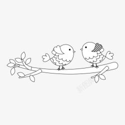 创意简笔龙花纹两只鸟儿停留在树枝简笔画高清图片