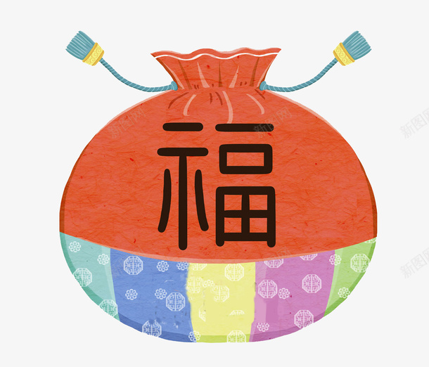 红色的福袋图png免抠素材_88icon https://88icon.com 卡通 新年福袋 福字 福袋 红色的 艺术字 蓝色绳子