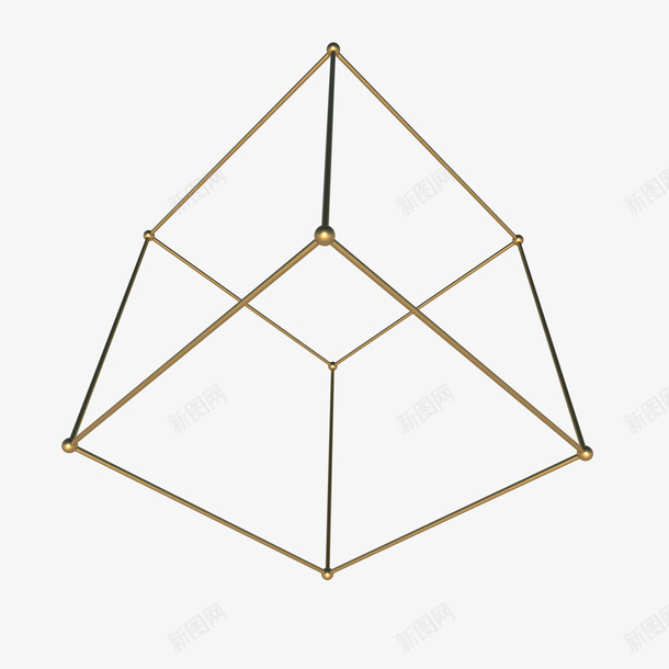 从下往上拍的正方体png免抠素材_88icon https://88icon.com 3D几何 创意 框架 正方体 点线结构 立体 金属 金色