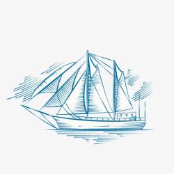 夏日航海手绘蓝色帆船高清图片