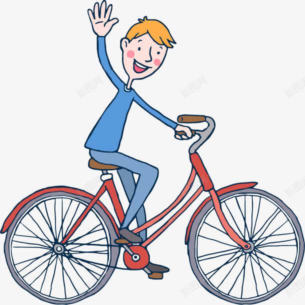 骑车招手png免抠素材_88icon https://88icon.com 共享单车 卡通手绘 卡通礼貌 打招呼 招手 男孩 绿色出行 脚踏车 自行车 骑自行车 骑行者 骑车