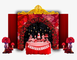 红色欧式婚礼甜品台素材