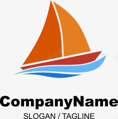logo释义橘色帆船蓝色海浪LOGO矢量图图标图标
