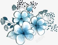 创意合成手绘水彩蓝色额的花朵形状效果素材