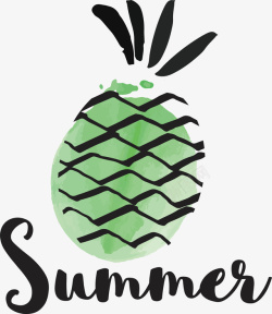绿色菠萝夏季水彩涂鸦风格元素矢量图素材