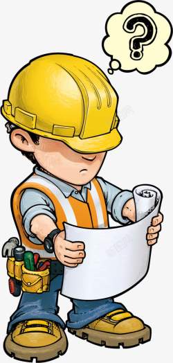 卡通手绘看图纸的建筑施工人员素材