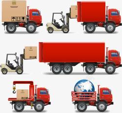 纸箱货物红色叉车和卡车高清图片