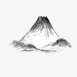 手绘黑白山水日本富士山素材