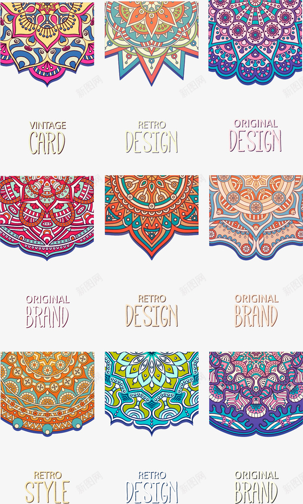 手绘花纹矢量图ai免抠素材_88icon https://88icon.com 名片 图案 图腾 彩色 手绘 花纹 装饰 矢量图