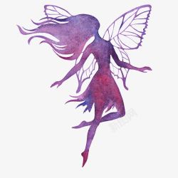 有翅膀小女孩紫色精灵女孩剪影高清图片