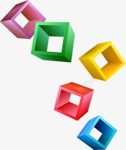 彩色立方体免抠PNG立体彩色镂空方块高清图片