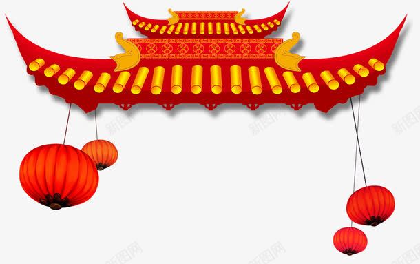 手绘新年装饰灯笼png免抠素材_88icon https://88icon.com 中国风 屋顶 建筑 房屋 手绘 新年装饰 灯笼 装饰图案