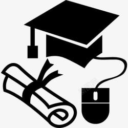 毕业帽和毕业证书与鼠标图标素材