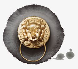 狮子头门环中国古风墨迹门把手高清图片