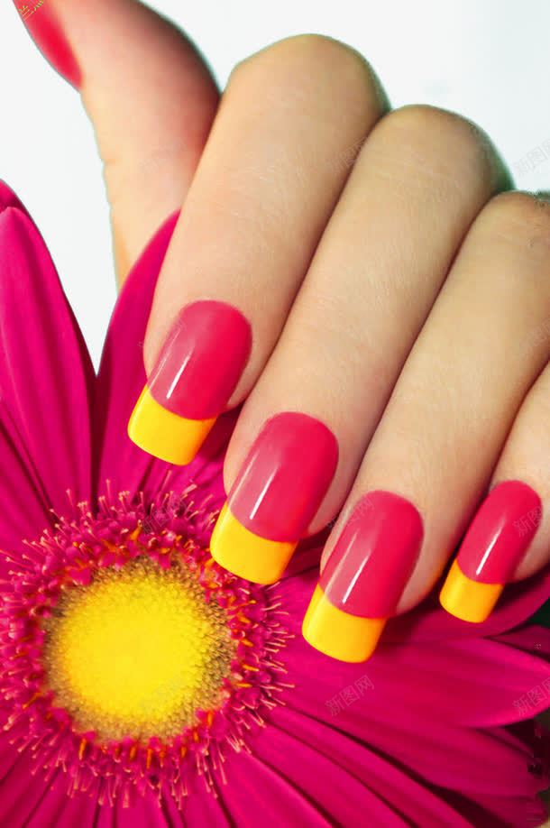 美甲png免抠素材_88icon https://88icon.com 化妆 手 指甲油 红黄 美甲 美甲图 花朵