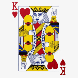 国王卡通扑克王拿着滑板加油手势插画高清图片