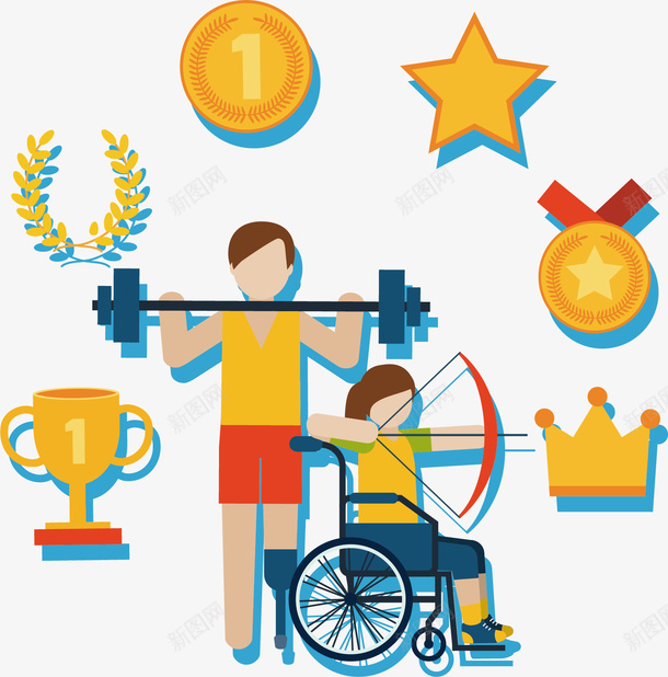 激动人心的奥运会矢量图ai免抠素材_88icon https://88icon.com 举重 射箭 弱势群体 残奥会 残疾人 矢量图 荣誉 运动