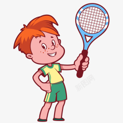 网球插画男孩拿着网球拍插画高清图片