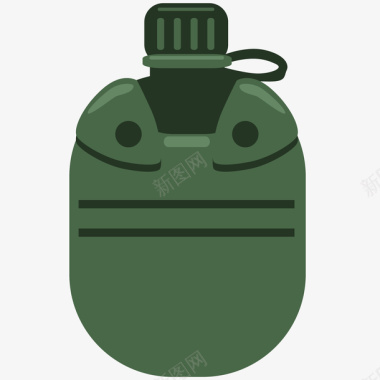 军训绿色水壶插画矢量图图标图标