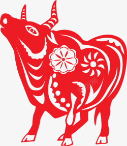 牛免扣PNG图红色的剪纸牛高清图片