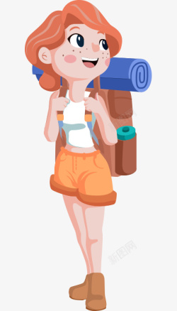 手绘可爱人物插图背包旅行的女孩素材