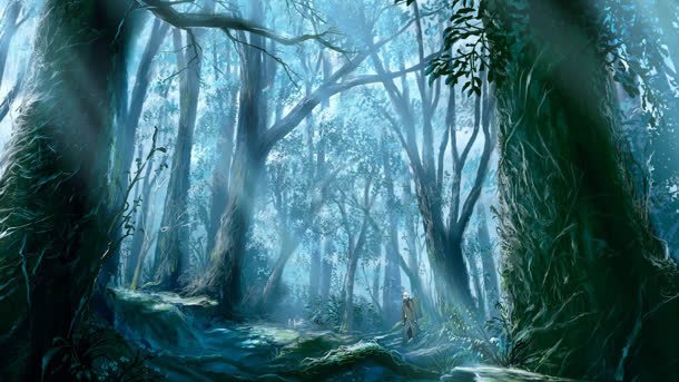 清新蓝色树林迷雾背景