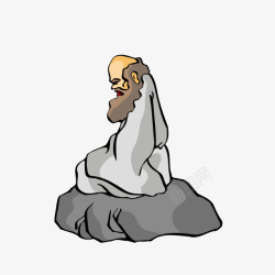 卡通古代人免抠卡通坐在石头上沉思的老者高清图片