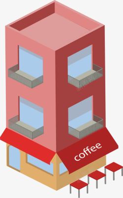 立体红房子红色咖啡店模型高清图片