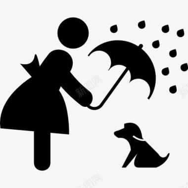 女人覆盖她的宠物用伞图标图标