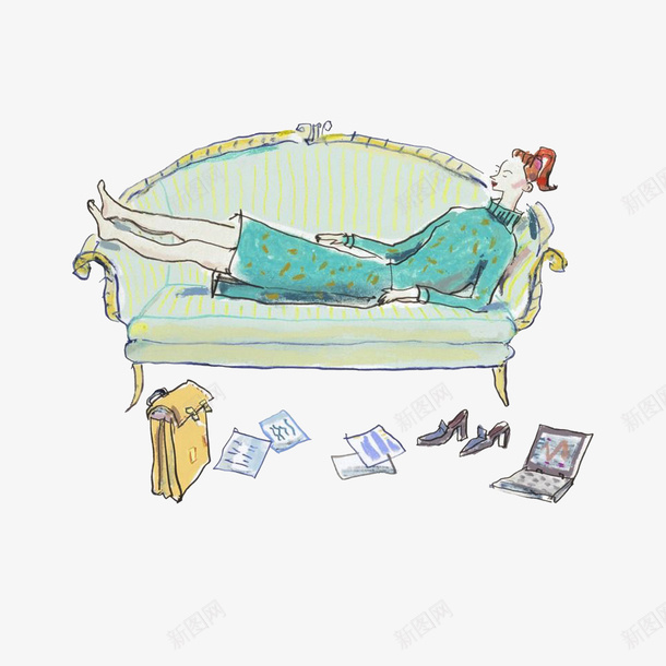 下班瘫倒在沙发的女孩psd免抠素材_88icon https://88icon.com 下班瘫倒在沙发的女孩 插画 沙发上的人 满地的物品