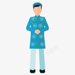 蓝色扁平化越南服饰元素素材