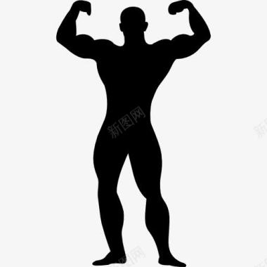 人的肌肉肌肉发达的男人弯曲轮廓图标图标