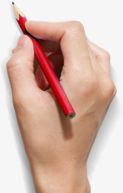 握笔手势红色铅笔素材