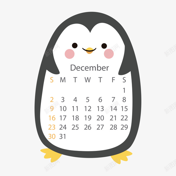 黑白色企鹅2018年12月动物日历矢量图ai免抠素材_88icon https://88icon.com 12月 2018年 企鹅 动物 动物日历 白色 黑色 矢量图