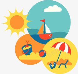 太阳伞躺椅海滩度假插画高清图片