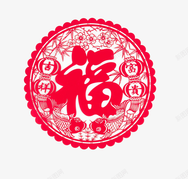 吉祥富贵剪纸窗花png免抠素材_88icon https://88icon.com 剪纸 吉祥 富贵 小鱼 福气 窗花 红色 艺术 花朵