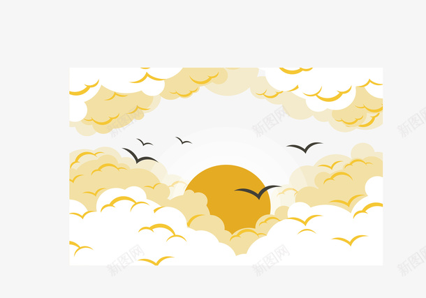 美丽空中日出美景矢量图ai免抠素材_88icon https://88icon.com 云层 云层美景 日出 日出美景 矢量png 空中云层 矢量图