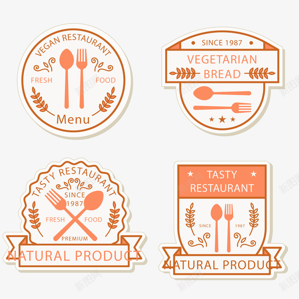 创意餐厅标签矢量图ai免抠素材_88icon https://88icon.com 刀叉 创意 标志 标签 贴纸 食物 餐厅 矢量图
