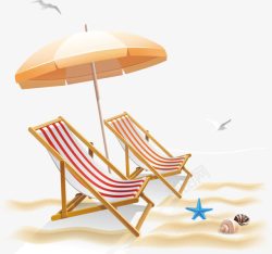沙滩椅素材红色条纹沙滩椅卡通夏天高清图片