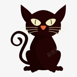卷尾巴一只呆呆坐着的黑猫矢量图高清图片