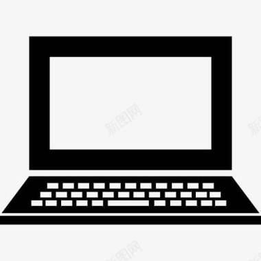 笔记本电脑打开正面视图按钮和空白的屏幕图标图标