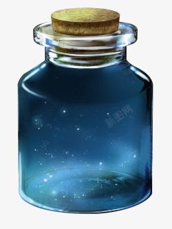 蓝色清新星空玻璃瓶装饰图案素材