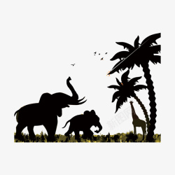 椰树剪影黑白大象高清图片