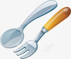 PET塑料餐具卡通勺子和叉子简图高清图片