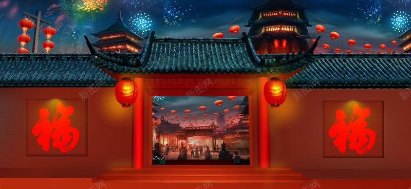 春节中国风红色海报背景背景