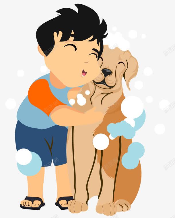 爱狗狗的男孩png免抠素材_88icon https://88icon.com 人与宠物 人和宠物 卡通 宠物狗 有爱 洗澡泡泡 犬类动物