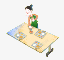 食堂插画卡通彩色食堂干活的人高清图片