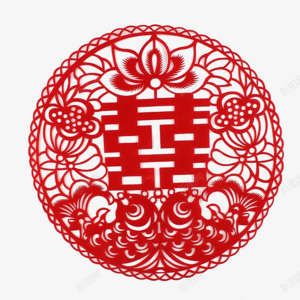 双喜窗花psd免抠素材_88icon https://88icon.com 剪纸 双喜 红色 荷花 鲤鱼
