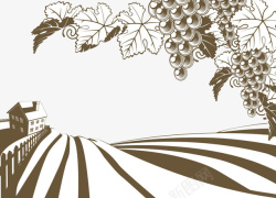 一款水墨葡萄树浅色卡通装饰手绘葡萄园图高清图片